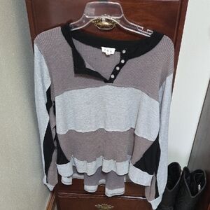 POL Women's Striped Sweater - Black and Gray